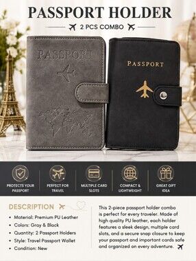 Travel PASSPORT HOLDER DUO - GRAY & BLACK TRAVEL WALLET